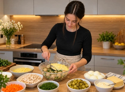 «Грибна поляна» з маринованими печерицями: покроковий рецепт ніжного салату